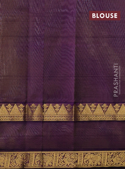 Pale Yellow & Purple Silk Cotton Saree