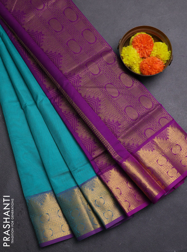 Teal Blue & Purple Silk Cotton Saree