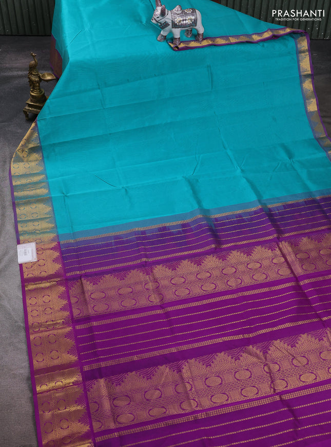 Teal Blue & Purple Silk Cotton Saree
