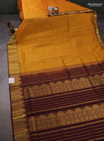 Mustard Yellow & Coffee Brown Silk Cotton Saree