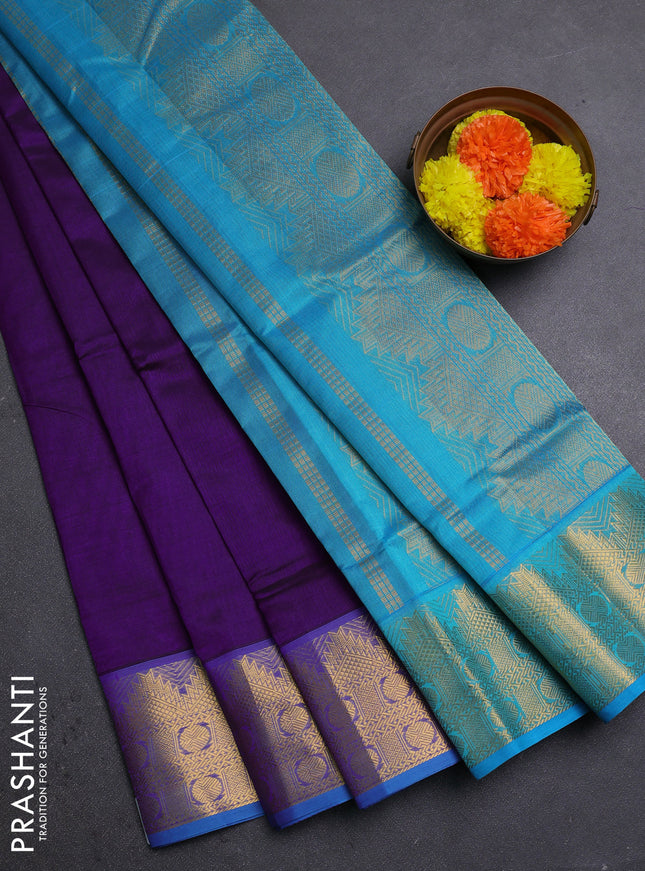 Purple & Cs Blue Silk Cotton Saree