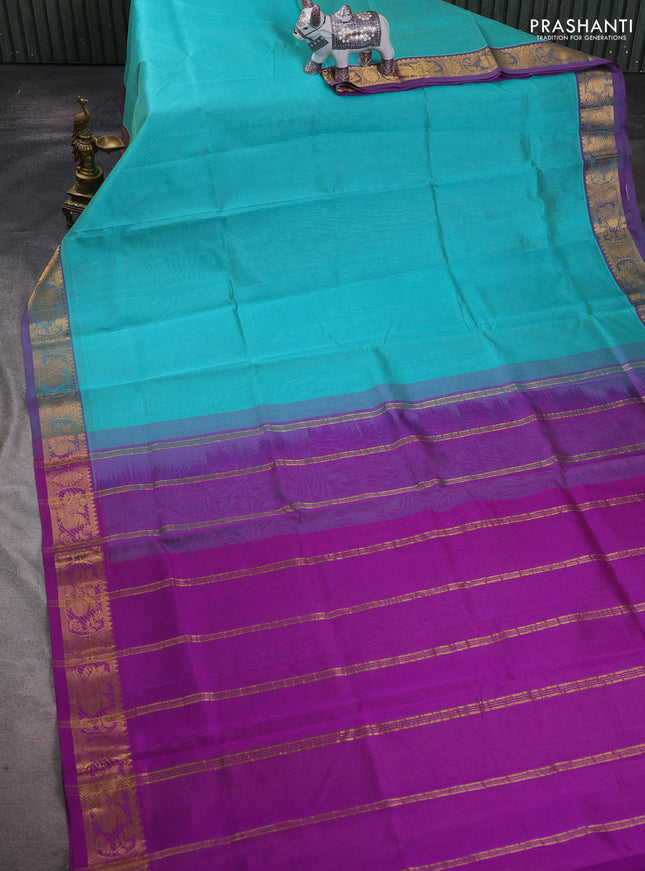 Teal Green & Purple Silk Cotton Saree - Vairaosi