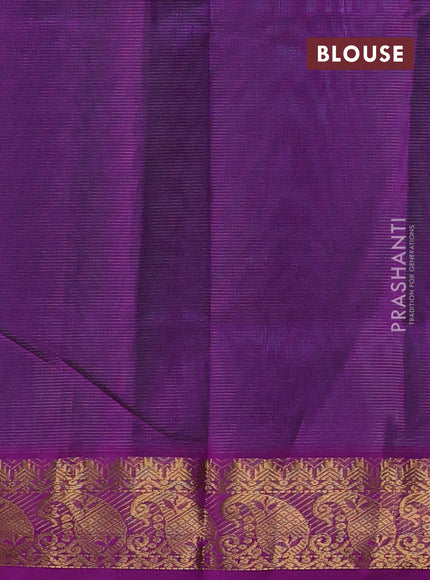 Teal Blue & Purple Silk Cotton Saree - Vairaosi