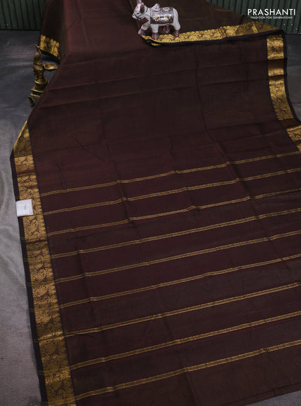 Coffee Brown Silk Cotton Saree - Vairaosi