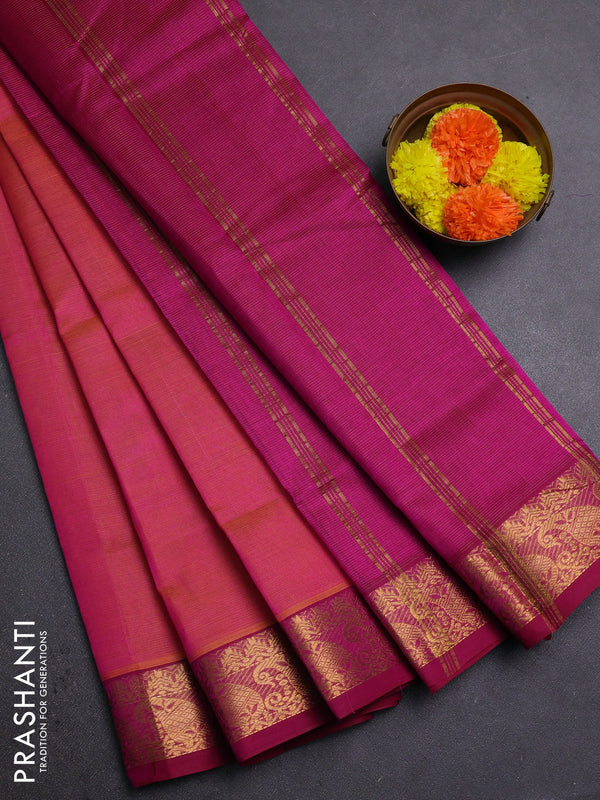 Pink & Magenta Pink Silk Cotton Saree - Vairaosi