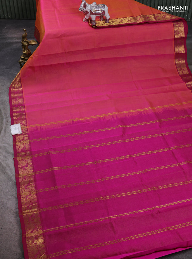 Pink & Magenta Pink Silk Cotton Saree - Vairaosi