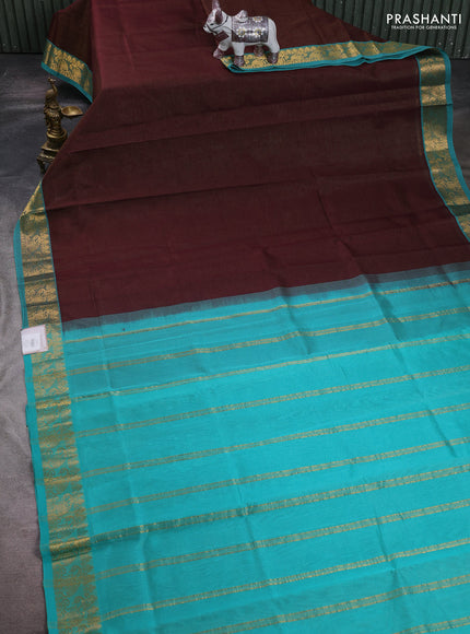 Coffee Brown & Teal Green Silk Cotton Saree - Vairaosi