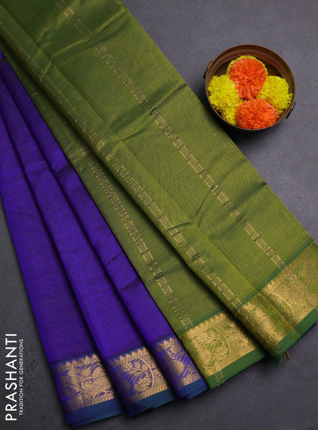 Blue & Green Silk Cotton Saree - Vairaosi
