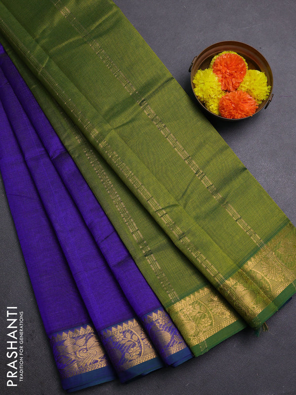 Blue & Green Silk Cotton Saree - Vairaosi