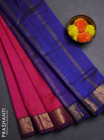 Pink & Blue Silk Cotton Saree - Vairaosi