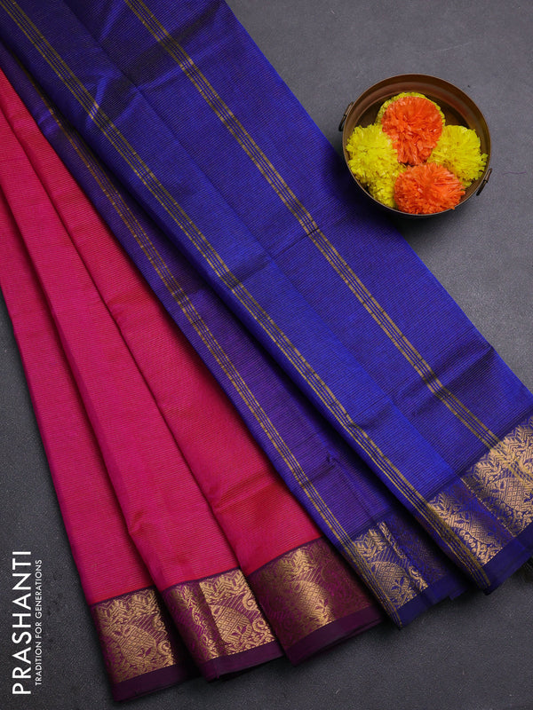 Pink & Blue Silk Cotton Saree - Vairaosi