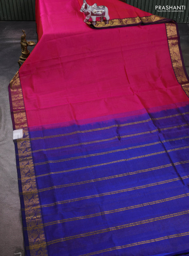 Pink & Blue Silk Cotton Saree - Vairaosi