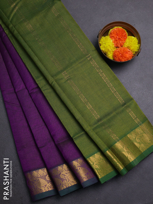 Purple & Green Silk Cotton Saree - Vairaosi