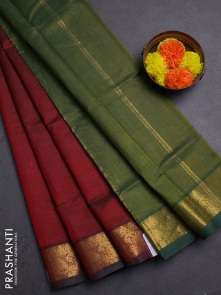 Maroon & Green Silk Cotton Saree - Vairaosi