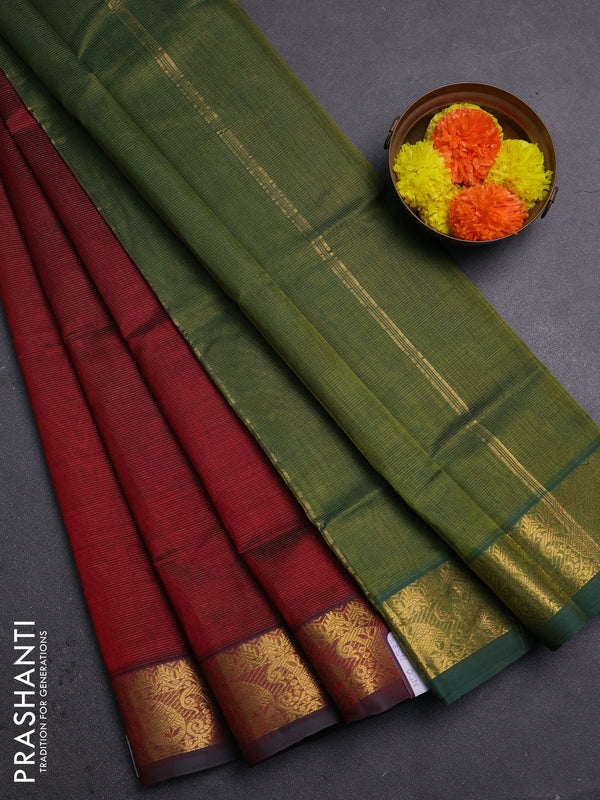 Maroon & Green Silk Cotton Saree - Vairaosi
