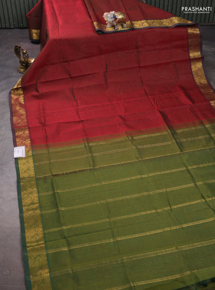 Maroon & Green Silk Cotton Saree - Vairaosi