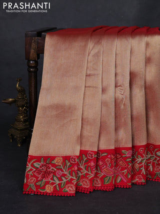 Gold & Red Tissue Silk - Embroidery
