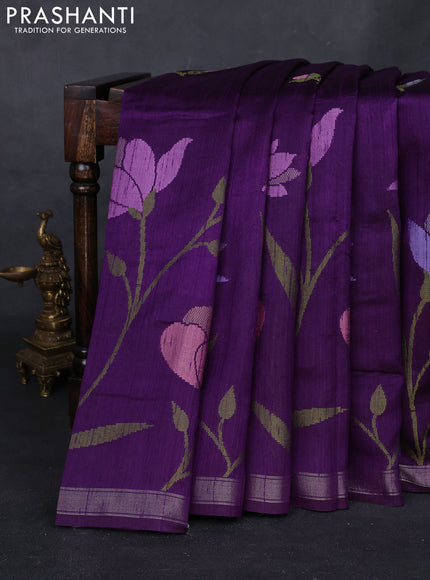 Violet & Pink Semi Tussar  - Jamdani Weaving