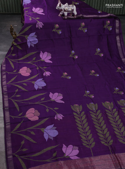 Violet & Pink Semi Tussar  - Jamdani Weaving