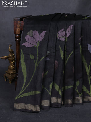 Black & Pink Semi Tussar  - Jamdani Weaving