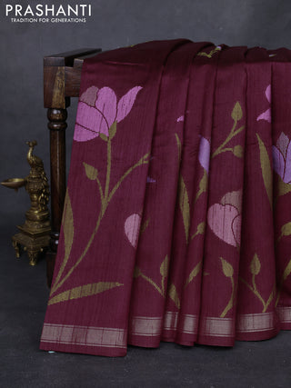Wine & Mustard Yellow Semi Tussar  - Jamdani Weaving