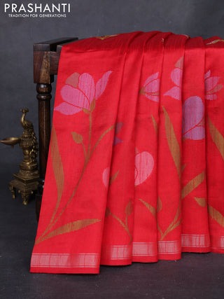Red & Violet Semi Tussar  - Jamdani Weaving