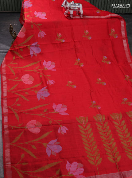 Red & Violet Semi Tussar  - Jamdani Weaving