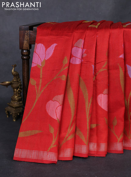 Rustic Orange & Mustard Yellow Semi Tussar  - Jamdani Weaving