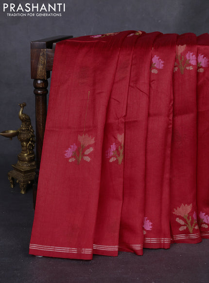 Red & Violet Semi Tussar  - Jamdani Weaving