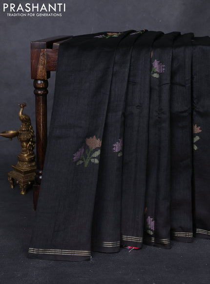 Black & Pink Semi Tussar  - Jamdani Weaving