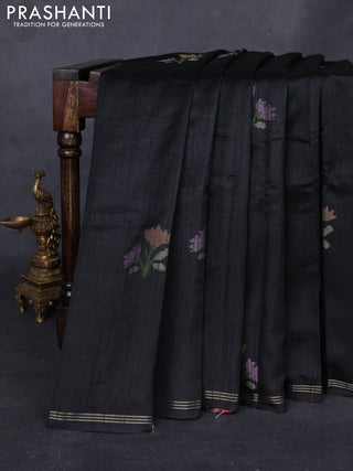 Black & Pink Semi Tussar  - Jamdani Weaving