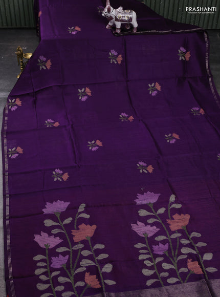 Violet & Red Semi Tussar  - Jamdani Weaving
