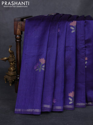 Blue & Pink Semi Tussar  - Jamdani Weaving