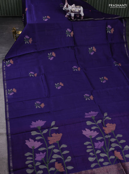 Blue & Pink Semi Tussar  - Jamdani Weaving