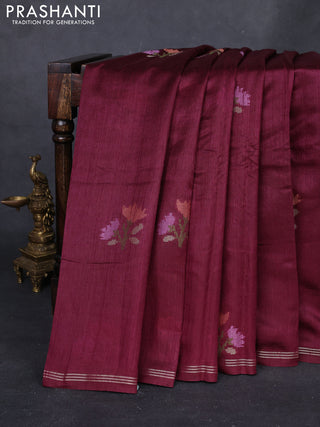 Wine & Mustard Yellow Semi Tussar  - Jamdani Weaving