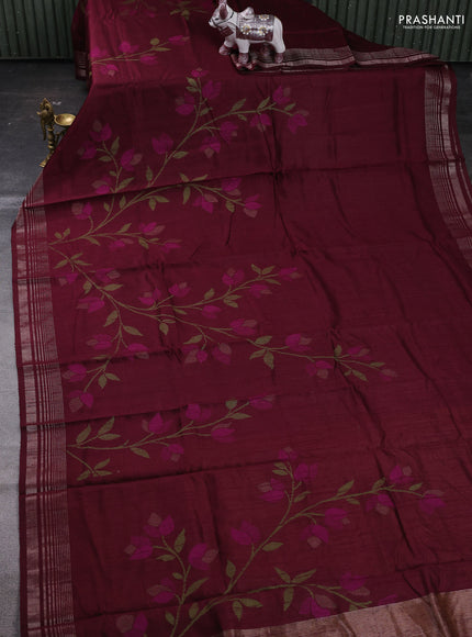 Maroon & Mustard Yellow Semi Tussar  - Jamdani Weaving