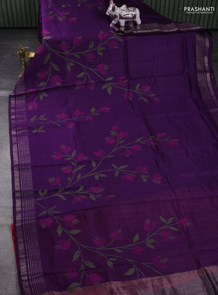Violet & Red Semi Tussar  - Jamdani Weaving
