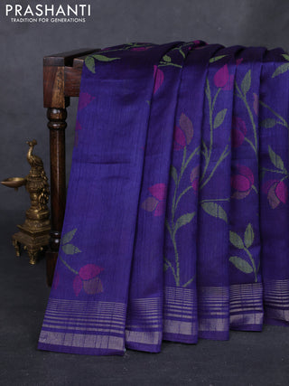 Blue & Pink Semi Tussar  - Jamdani Weaving