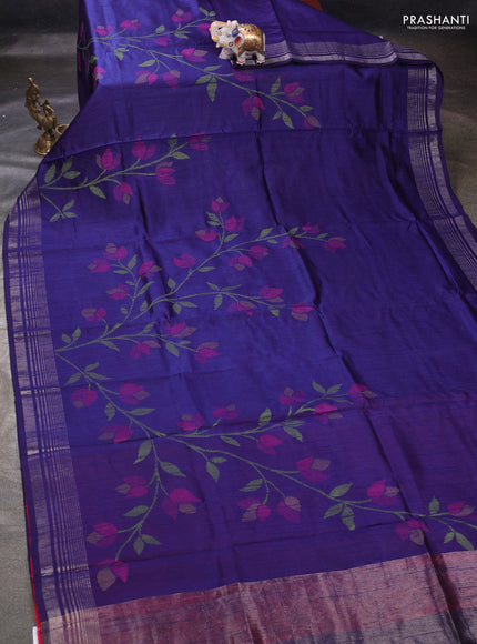 Blue & Pink Semi Tussar  - Jamdani Weaving