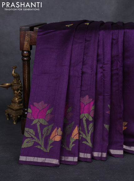 Violet & Red Semi Tussar  - Jamdani Weaving
