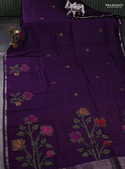 Violet & Red Semi Tussar  - Jamdani Weaving