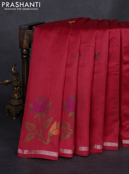 Red & Violet Semi Tussar  - Jamdani Weaving