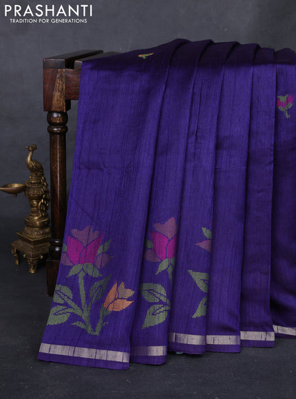 Blue & Pink Semi Tussar  - Jamdani Weaving