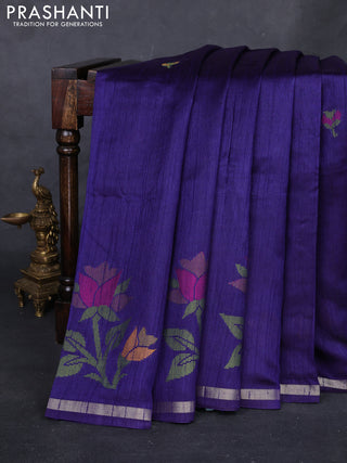 Blue & Pink Semi Tussar  - Jamdani Weaving