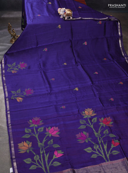 Blue & Pink Semi Tussar  - Jamdani Weaving