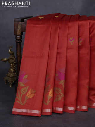 Rustic Orange & Mustard Yellow Semi Tussar  - Jamdani Weaving