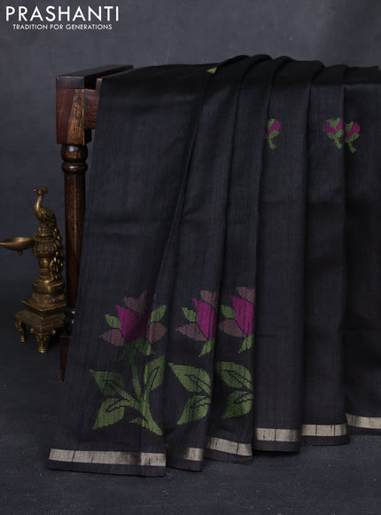 Black & Pink Semi Tussar  - Jamdani Weaving