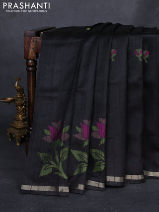 Black & Pink Semi Tussar  - Jamdani Weaving