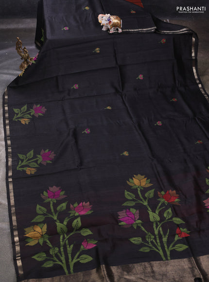 Black & Pink Semi Tussar  - Jamdani Weaving