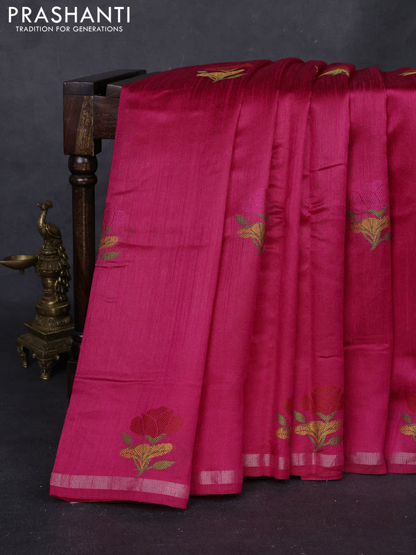 Pink & Violet Semi Tussar  - Jamdani Weaving